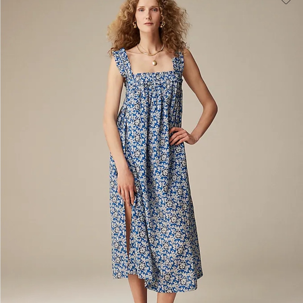 NWT J. Crew Cotton voile ruffle-trim shift dress in cobalt floral